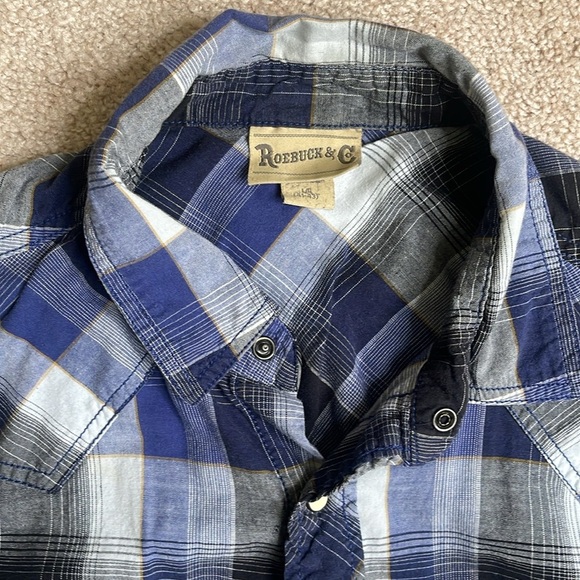 Roebuck & Co. Casual Blue and Black Plaid Button Down Shirt - Picture 2 of 5